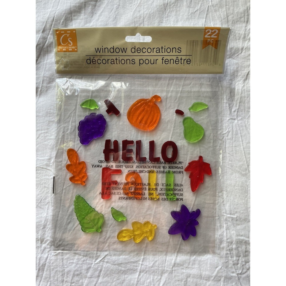 NEW HELLO Fall Harvest Autumn 22 pc Window Gel Clings Stickers Pumpkin Leaves!